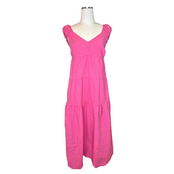 Old Navy Womens Size XS Sleeveless Tiered Maxi Dress Pink Trance Bow Back Summer - Picture 2 of 13